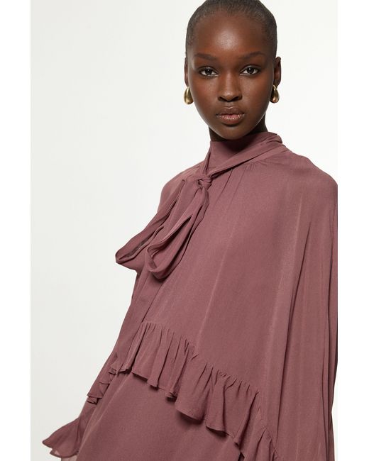 Karen Millen Red Tall Viscose Georgette Cape Woven Mini Dress