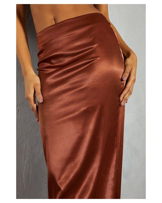 MissPap Gray Premium Satin High Waisted Column Maxi Skirt