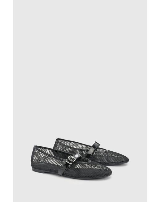 Boohoo Gray Mesh Mary Jane Ballet Pumps