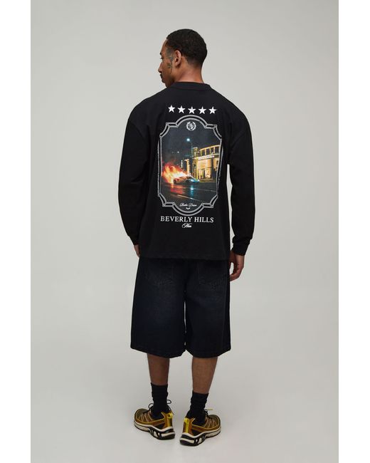 BoohooMAN Gray Oversized Car Photographic Print Long Sleeve T-Shirt Cotton for men