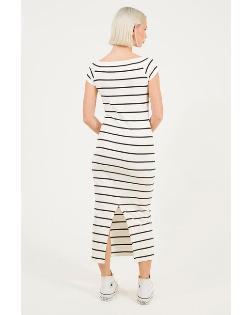 Brave Soul White Cotton Jersey Scoop Neck Midi Dress