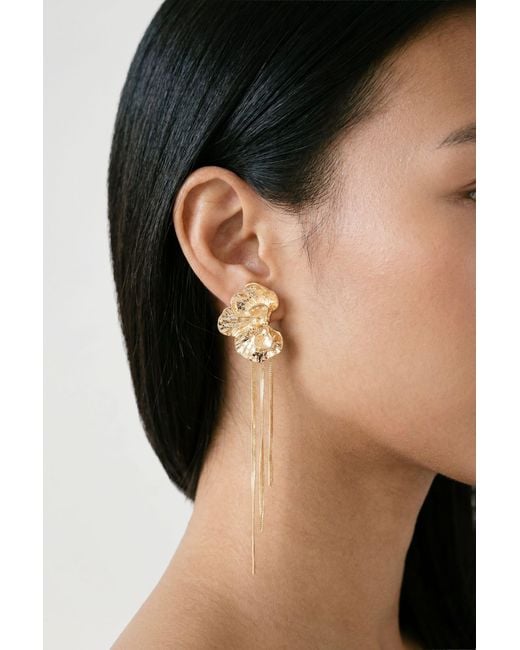 Boohoo Black Orchid Flower Fringed Statement Earrings
