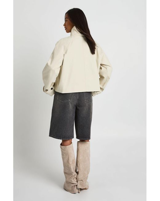 Boohoo Natural Petite Funnel Neck Button Up Trench Coat