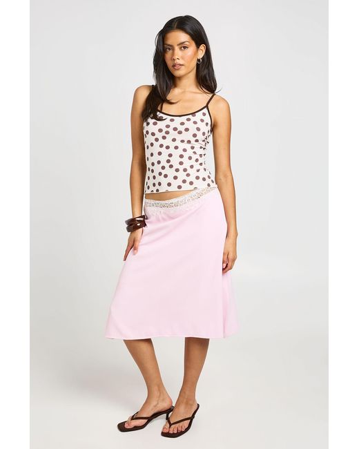 Boohoo Pink Lace Waistband Woven Midi Skirt