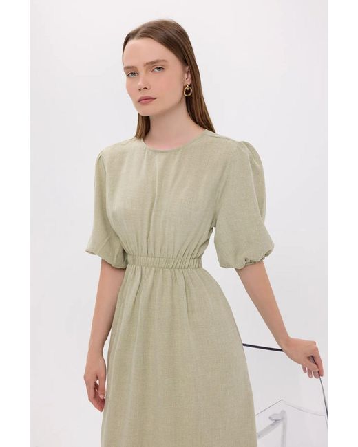 Hiccup Natural Short Sleeve Round Neck Maxi Dress With Back Cut Out