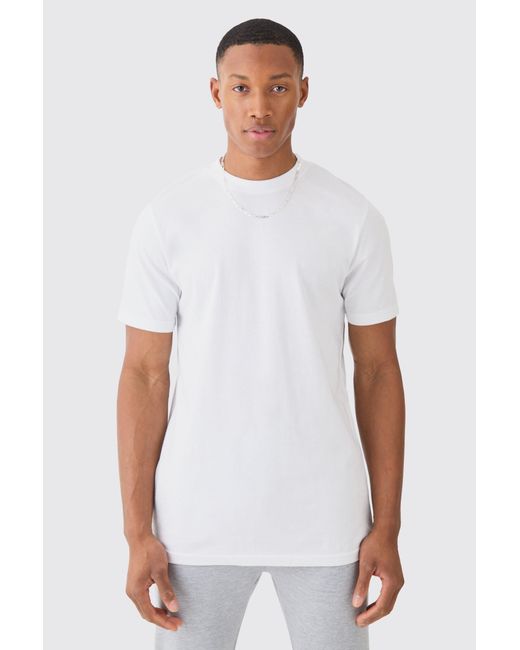 BoohooMAN White Basic Slim Fit Crew Neck T-Shirt for men