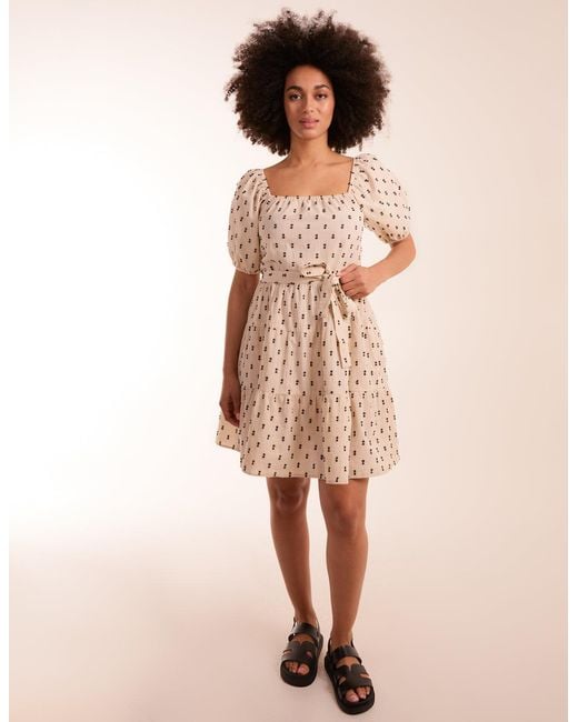 Blue Vanilla Natural Dobby Spot Milkmaid Mini Dress
