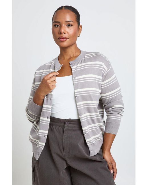 Boohoo Gray Plus Super Soft Stripe Crew Neck Knitted Cardigan