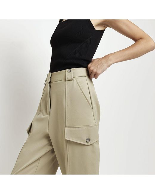 River Island Natural Cargo Trousers Tapered Utility