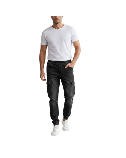 Other Black Cargo Denim Jeans Regular Fit Joggers Casual Trousers Stretch Bottom Pants for men