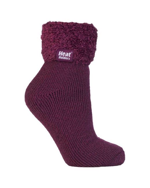 Heat Holders Purple Ladies Non Slip Thermal Low Cut Ankle Slipper Bed Socks With Grips