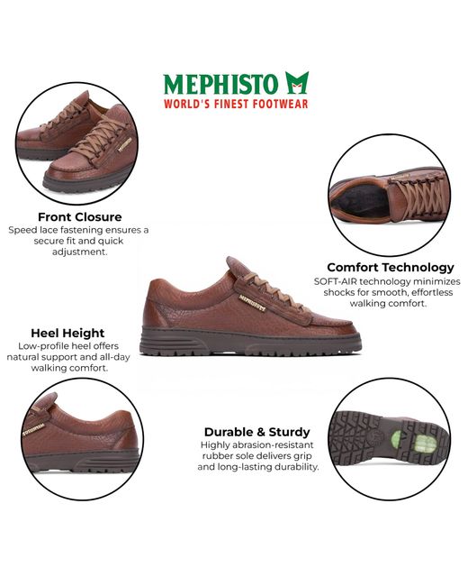 Mephisto Brown Cruiser Leather Chestnut Walking Shoes for men