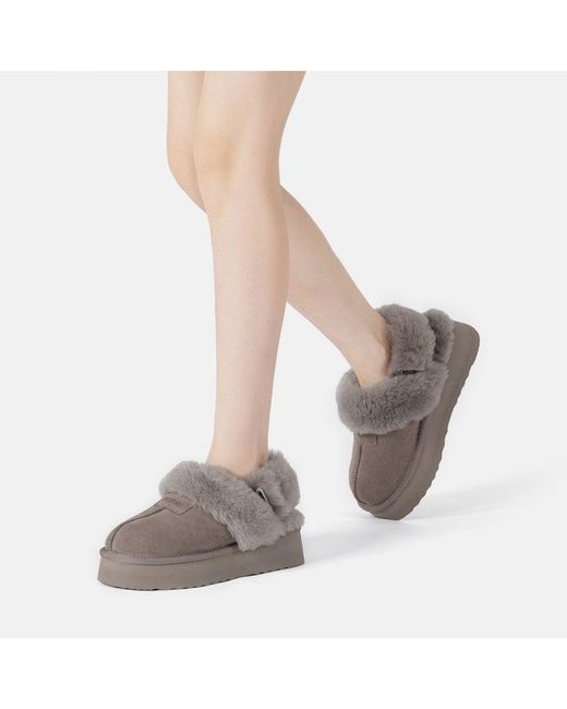 EverAu Australia Gray Ever Au Fantail Leather Slippers With Two Removable Straps