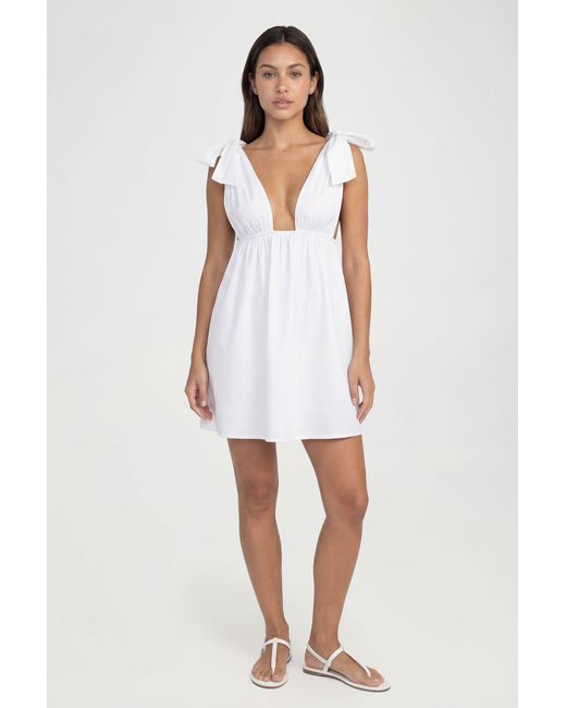 Boohoo White Tall Cotton Poplin Tie Shoulder Mini Skater Dress