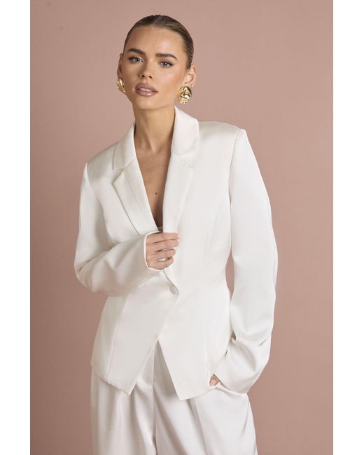 Boohoo Natural Satin Cinched Waist Blazer