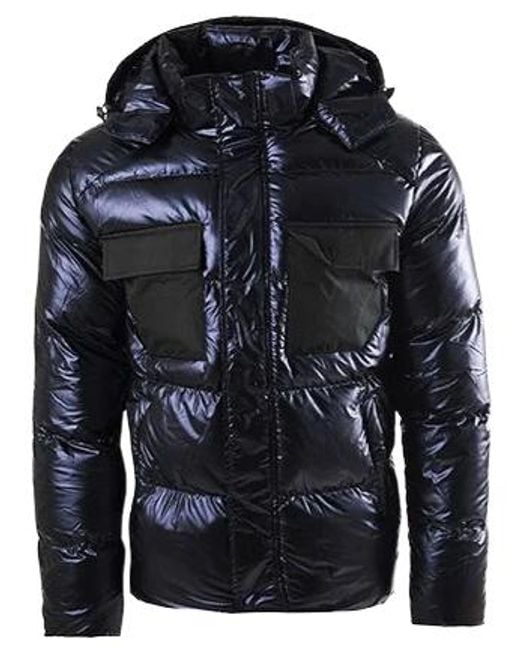 Soulstar Blue Soul Star Puffer Jacket With Hood Shiny Quilted for men