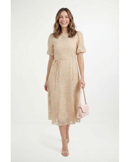 Wallis Natural Petite Burn Out Floral Organza Midi Dress