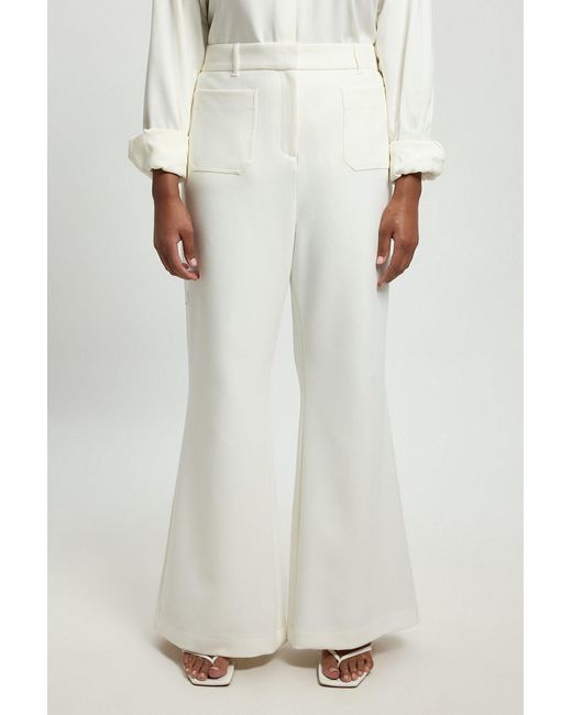 Karen Millen White Plus Size Compact Stretch Pocket Straight Leg Trousers