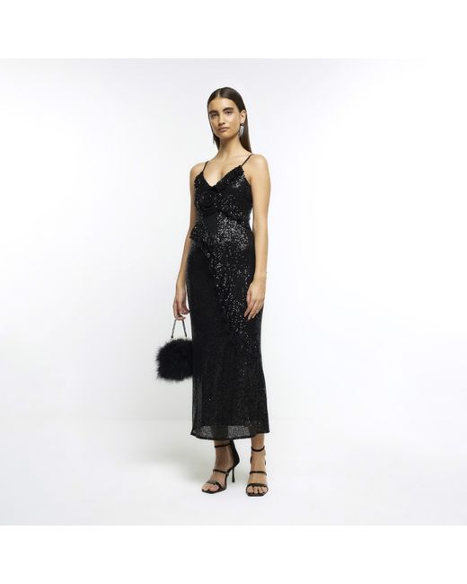 River Island White Slip Maxi Dress Sequin Corsage