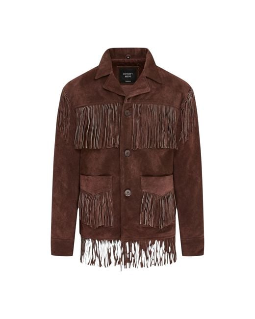 Infinity Leather Brown Retro Cowboy Suede Fringe Jacket for men