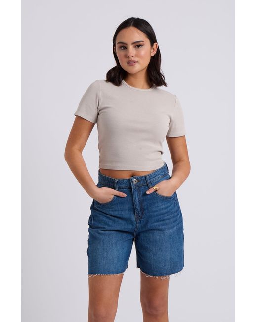 Urban Bliss Blue Frayed Neutral Washed Ribbed Tee