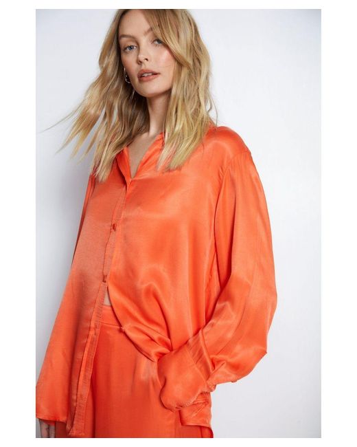 Warehouse Orange Satin Oversize Shirt