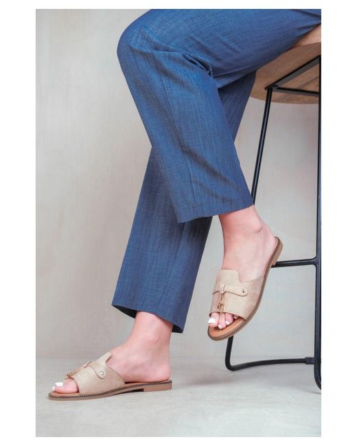 Where's That From Blue 'Sandra' Fringe Trim Flat Slider Sandals