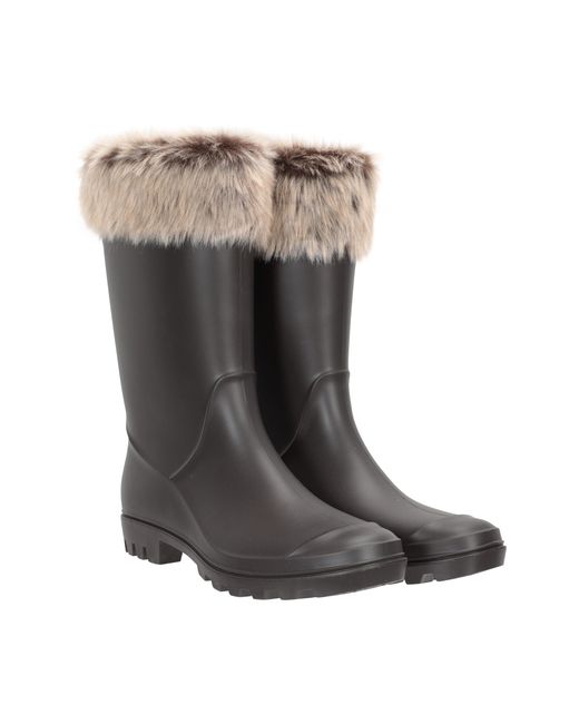 Mountain Warehouse Black Faux Fur Wellies Waterproof Cushioned Outdoor Wellington Rain Boots