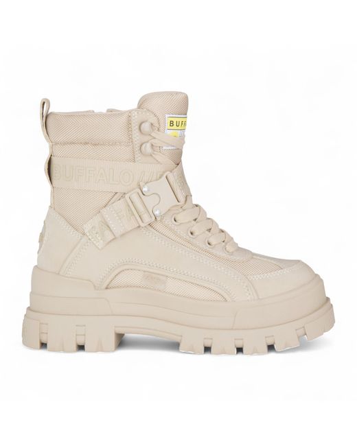 Buffalo Natural Chunky Platform High Ankle Combat Boots
