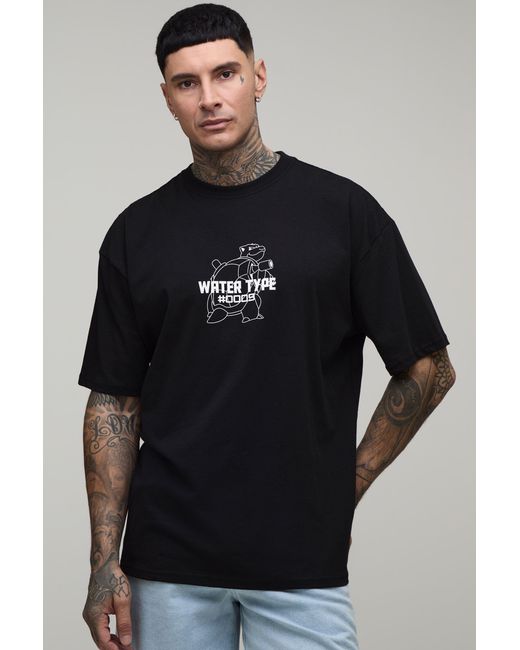 BoohooMAN Blue Tall Oversized Blastoise Pokemon License Print T-Shirt for men