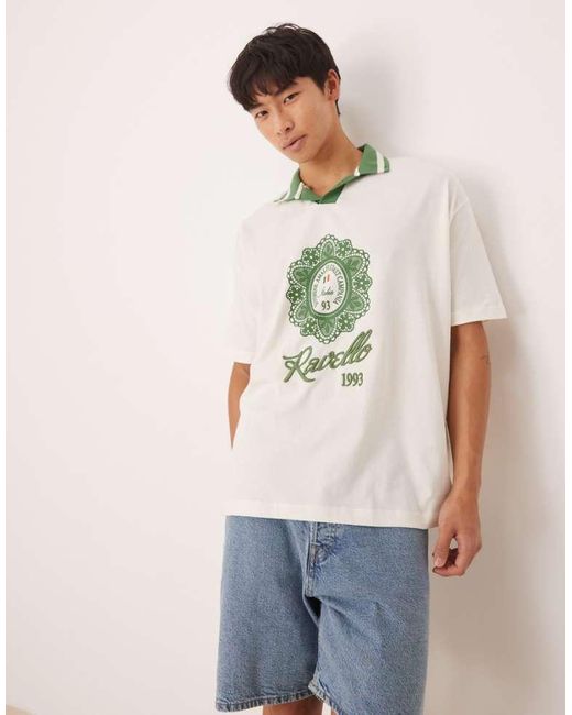 ASOS White Oversized Polo With City Print for men