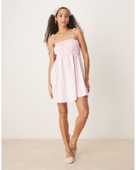 ASOS Pink Shirred Bust Cotton Poplin Mini Dress