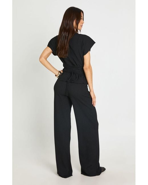 Boohoo Blue Tall Crinkle Tie Back Top Wide Leg Trouser Co Ord