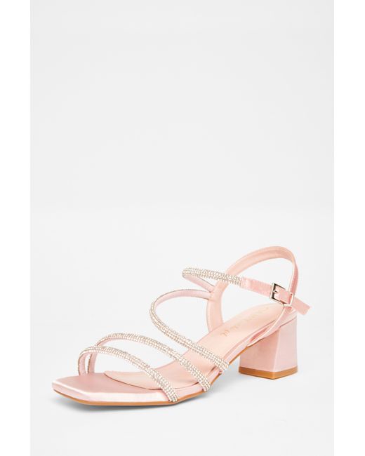 Quiz Pink Wide Fit Diamante Block Heels