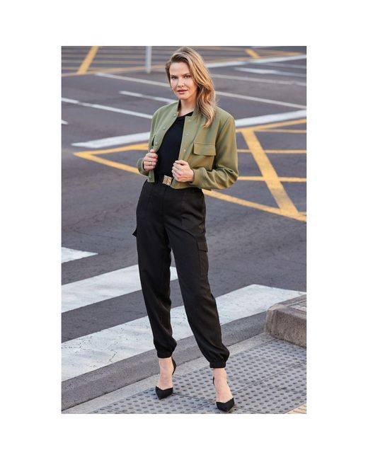 Sosandar Gray Khaki Utility Bomber Jacket