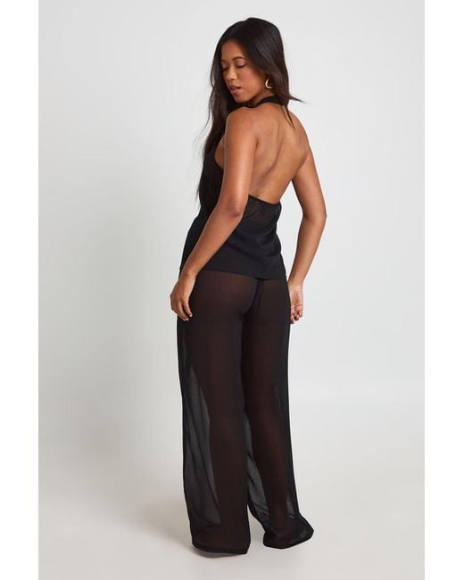 Boohoo Black Ruffle Detail Halter Neck Tie Front Beach Top