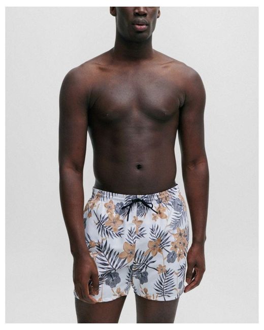 Boss White Boss Piranha Tropical Print Quick-Drying Swim Shorts for men