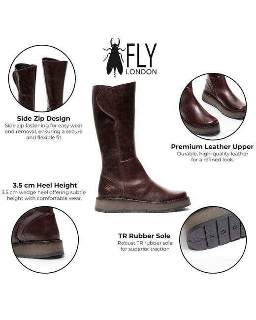 Fly London Brown Leather High Pull On Long Boots