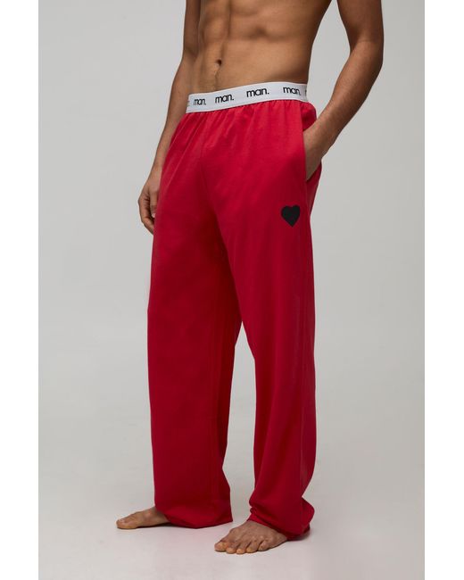 BoohooMAN Red 2 Pack Relaxed Heart Printed Valentines Loungewear Bottoms for men