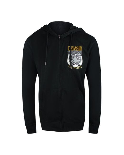 Roberto Cavalli Blue Bold Tiger Graphic Logo Zip-Up Hoodie Cotton for men