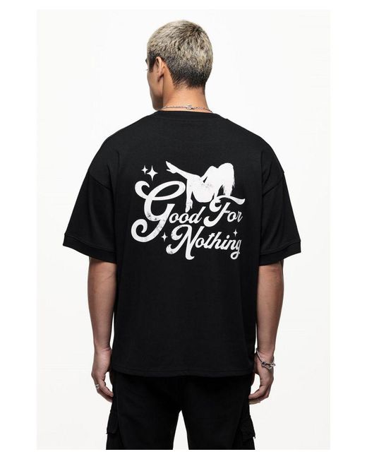 Good For Nothing Black Oversized Cotton T-Shirt With Graphic Dancer Print for men