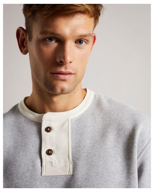 Ted Baker Gray Cultra Long-Sleeved Henley Sweatshirt, Marl for men