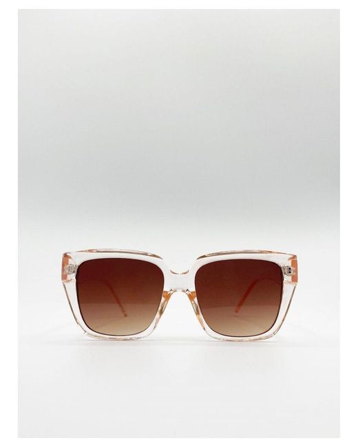 SVNX White Crystal Frame Oversized Square Sunglasses