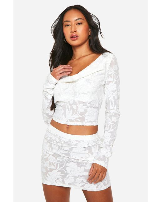 Boohoo White Burnout Floral Mini Skirt