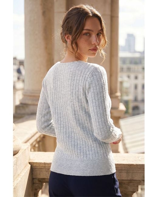 Roman Gray Petite Button Cuff Jumper