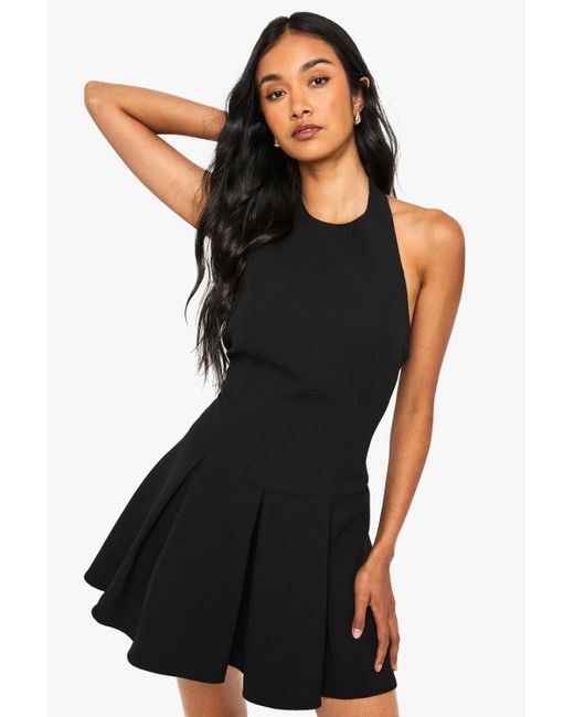 Boohoo Black Tailored High Neck Pleated Mini Dress