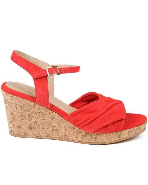 Jones Bootmaker Red Iva Leather Wedge Heel Sandals