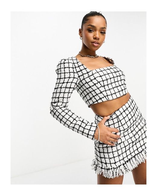 ASOS White Boucle Square Neck Top Co-Ord