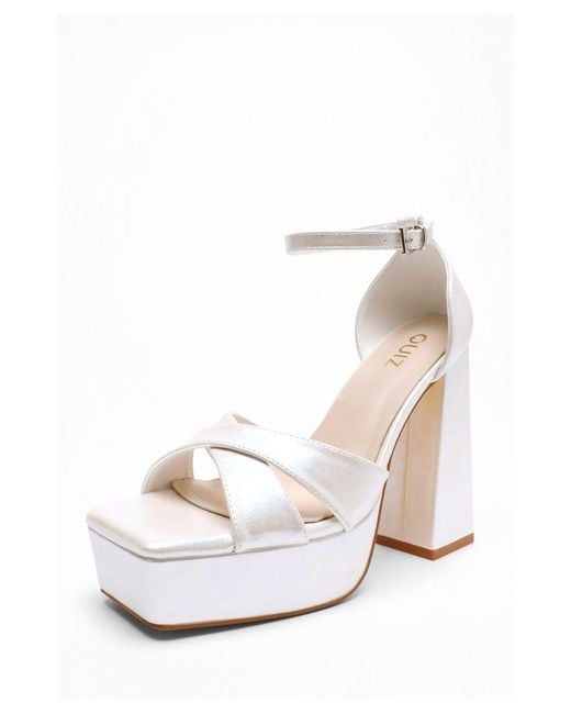 Quiz White Bridal Satin Shimmer Platform Heel