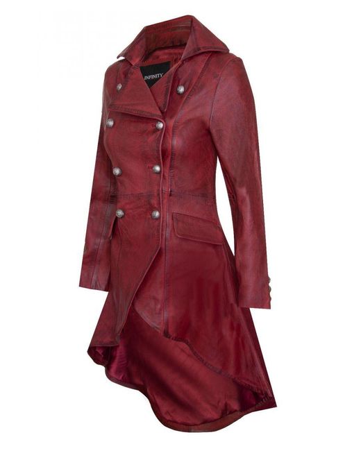 Infinity Leather Red Gothic Victorian Coat-Accra